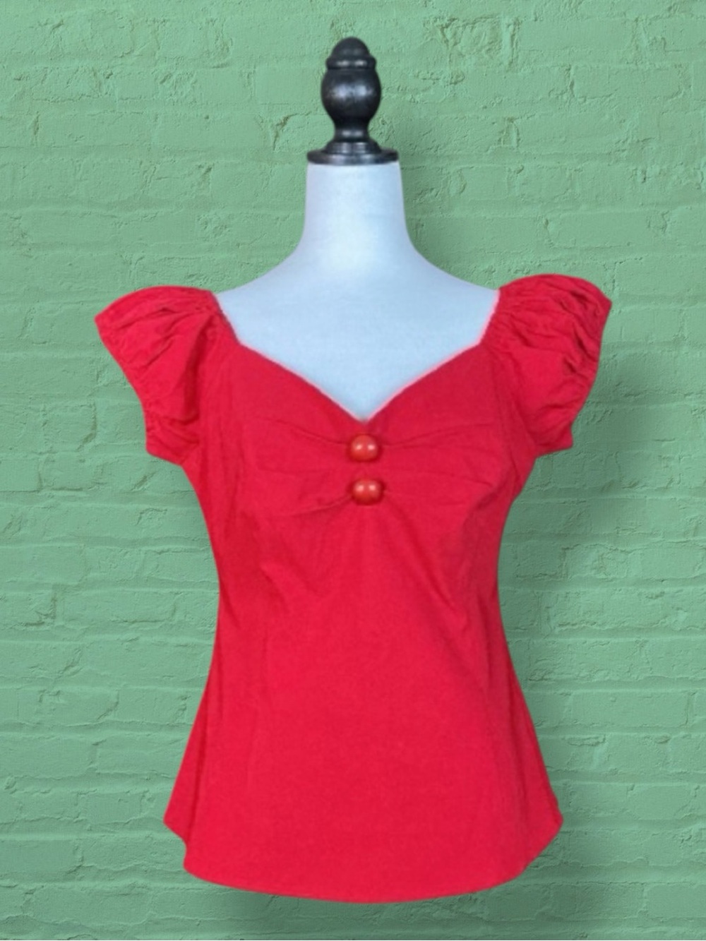Collectif Top Red Sweetheart Peasant Blouse Rockabilly Pin-Up Retro Glam 14 NWOT